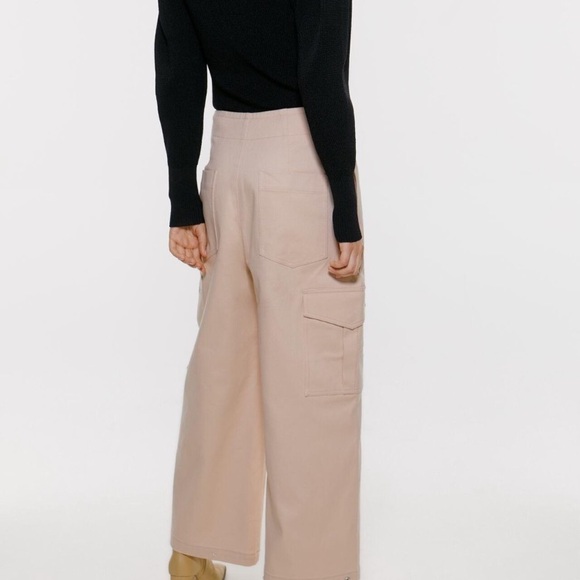 Zara high waisted blush pink wide leg cargo pants - Picture 3 of 15